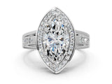 Silver Marquise Cut Diamond Halo Ring with Split Shank and Bezel Accents and Prong Setting_13