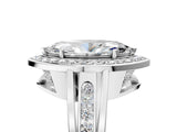 Silver Marquise Cut Diamond Halo Ring with Split Shank and Bezel Accents and Prong Setting_18