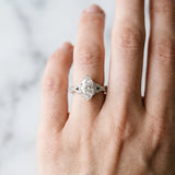 Silver Marquise Cut Diamond  Halo Twist Band Solitaire Prong Setting Ring_131