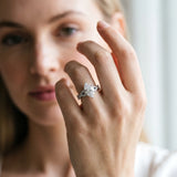 Silver Marquise Cut Diamond  Halo Twist Band Solitaire Prong Setting Ring_133