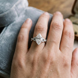 Silver Marquise Cut Diamond  Halo Twist Band Solitaire Prong Setting Ring_136