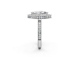 Silver Marquise Cut Diamond Milgrain Halo Engagement Ring with Round Pavé Band and Prong Setting_14
