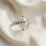 Silver Marquise Cut Diamond Milgrain Pavé Engagement Ring with Four-Prong Setting_154