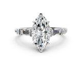 Silver Marquise Cut Diamond Ring with Baguette Side Stones, Channel Set Band, and Four-Prong Setting_33