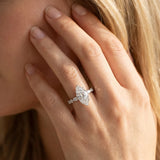 Silver Marquise Cut Diamond Ring with Marquise and Round  Side Stones and Four-Prong Setting