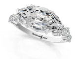 Silver Marquise Cut Diamond Scattered Round Accent Ring with Prong Setting_7