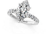 Silver Marquise Cut Diamond Solitaire Pavé Engagement Ring with Round Band and Prong Setting_3