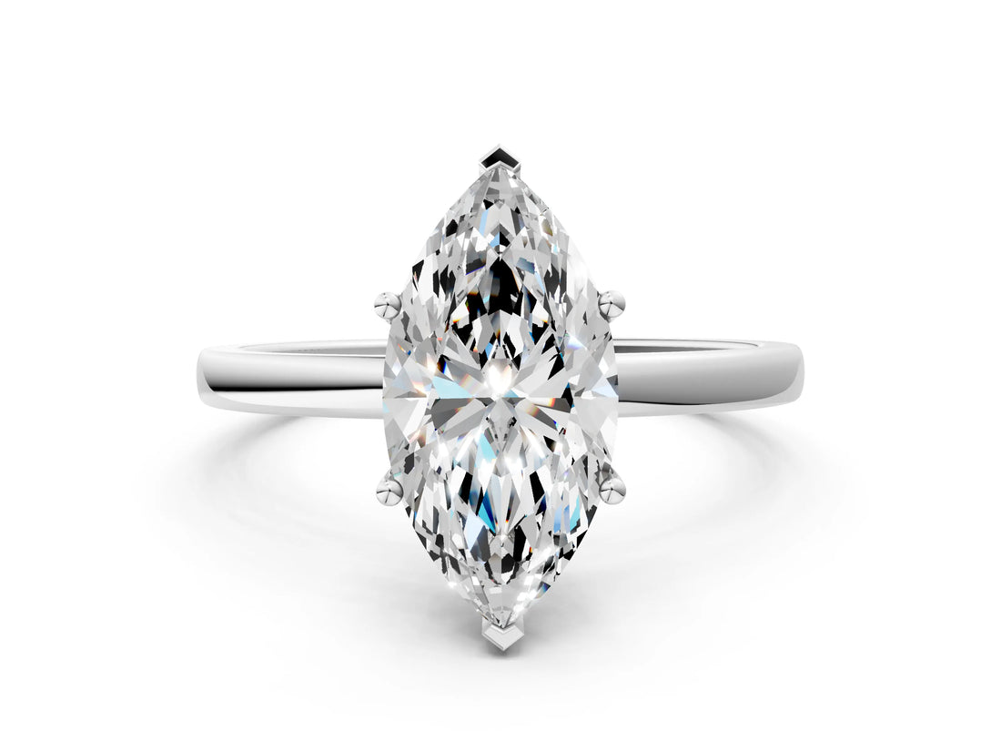 Silver Marquise Cut Diamond Solitaire Ring with Classic Band and Four-Prong Setting_7