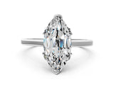 Silver Marquise Cut Diamond Solitaire Ring with Flower Prong Setting and Classic Band_29