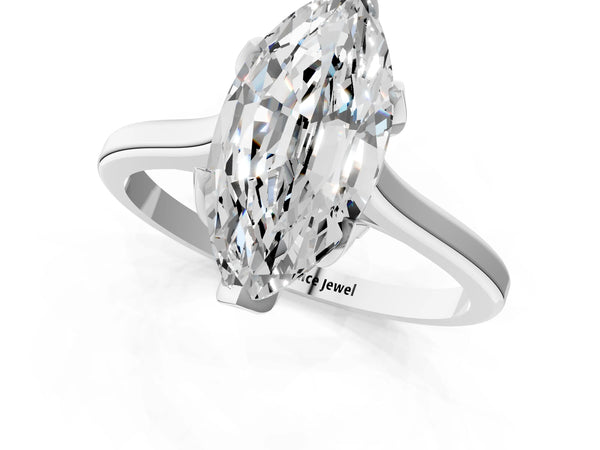 Sterling Silver Marquise Floral Solitaire Engagement Ring Setting with Flower Head and Plain Band