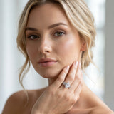 Silver Marquise Cut Diamond Solitaire Ring with Pavé and Channel Set Band_130