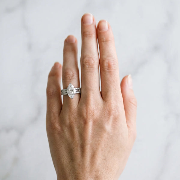 White Gold Marquise Baguette Side Stone Engagement Ring Setting with Pave and Channel Band