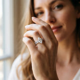 Silver Marquise Cut Diamond Solitaire Ring with Pavé and Channel Set Band_132