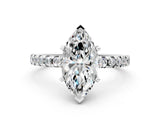 Silver Marquise Cut Diamond Solitaire Ring with Round  Pavé Band and Four-Prong Setting_28