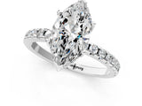 Silver Marquise Cut Diamond Solitaire Ring with Round  Pavé Band and Four-Prong Setting_29