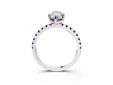 Silver Marquise Cut Diamond Solitaire Ring with Round with Amethyst side stone Pavé Band and Four-Prong Setting_15