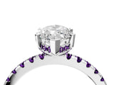 Silver Marquise Cut Diamond Solitaire Ring with Round with Amethyst side stone Pavé Band and Four-Prong Setting_16