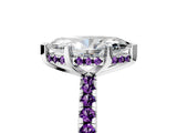 Silver Marquise Cut Diamond Solitaire Ring with Round with Amethyst side stone Pavé Band and Four-Prong Setting_17