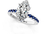 Silver Marquise Cut Diamond Solitaire Ring with Round with Blue Sapphire side stone Pavé Band and Four-Prong Setting_13