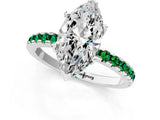 Silver Marquise Cut Diamond Solitaire Ring with Round with Emerald side stone Pavé Band and Four-Prong Setting_13