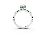 Silver Marquise Cut Diamond Solitaire Ring with Round with Emerald side stone Pavé Band and Four-Prong Setting_15