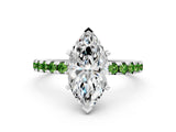 Silver Marquise Cut Diamond Solitaire Ring with Round with Peridot side stone Pavé Band and Four-Prong Setting_12