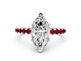 Silver Marquise Cut Diamond Solitaire Ring with Round with Ruby side stone Pavé Band and Four-Prong Setting_12