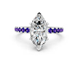 Silver Marquise Cut Diamond Solitaire Ring with Round with Tanzanite side stone Pavé Band and Four-Prong Setting_12