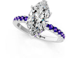 Silver Marquise Cut Diamond Solitaire Ring with Round with Tanzanite side stone Pavé Band and Four-Prong Setting_13