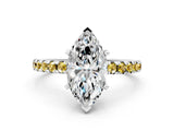 Silver Marquise Cut Diamond Solitaire Ring with Round with Yellow Sapphire side stone Pavé Band and Four-Prong Setting_12