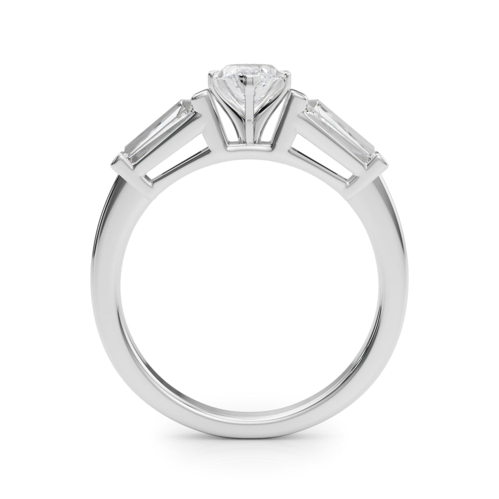 Silver Marquise Cut Diamond Solitaire Ring with Tapered Baguette Accents and Four-Prong Setting 1