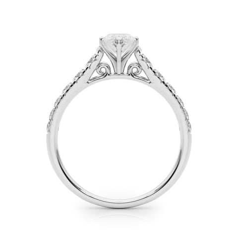Silver Marquise Cut Diamond Solitaire with Pave Band and Four-Prong Setting 1