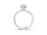 Silver Marquise Cut Diamond Solitaire with Pave Band and Four-Prong Setting 3