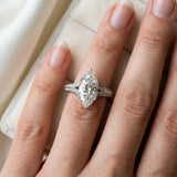 Silver Marquise Cut Diamond Split Shank Engagement Ring with Pavé Band_72