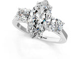 Silver Marquise Cut Diamond Three-Stone Engagement Ring with Prong Setting and Pavé Band_32