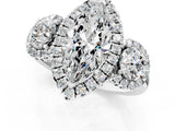 Silver Marquise Cut Diamond Three-Stone Halo Ring with Prong Setting and Pavé Accents_14