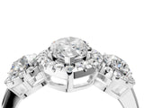 Silver Marquise Cut Diamond Three-Stone Halo Ring with Prong Setting and Pavé Accents_17