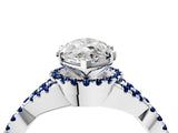 Silver Marquise Cut Diamond with Blue Sapphire side stone Halo Twist Band Solitaire Prong Setting Ring_4