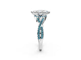 Silver Marquise Cut Diamond with Blue Topaz side stone Halo Twist Band Solitaire Prong Setting Ring_2