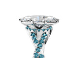Silver Marquise Cut Diamond with Blue Topaz side stone Halo Twist Band Solitaire Prong Setting Ring_5