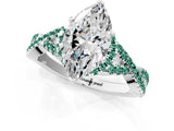 Silver Marquise Cut Diamond with Green Sapphire side stone Halo Twist Band Solitaire Prong Setting Ring_1