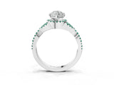 Silver Marquise Cut Diamond with Green Sapphire side stone Halo Twist Band Solitaire Prong Setting Ring_3