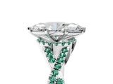 Silver Marquise Cut Diamond with Green Sapphire side stone Halo Twist Band Solitaire Prong Setting Ring_5