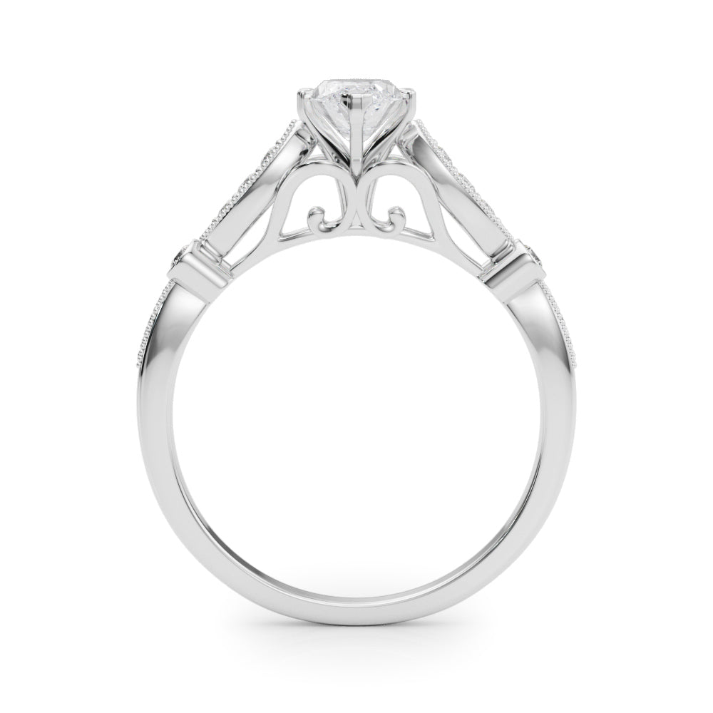 Silver Marquise Cut Diamond with Milgrain Marquise and Bezel Accents on a Solitaire Band with Prong Setting 1