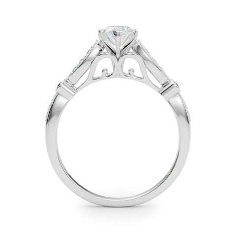 Silver Marquise Cut Diamond with Milgrain Marquise and Bezel Accents on a Solitaire Band with Prong Setting 1
