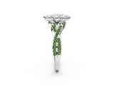 Silver Marquise Cut Diamond with Peridot side stone Halo Twist Band Solitaire Prong Setting Ring_2