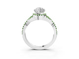 Silver Marquise Cut Diamond with Peridot side stone Halo Twist Band Solitaire Prong Setting Ring_3