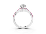 Silver Marquise Cut Diamond with Pink Sapphire side stone Halo Twist Band Solitaire Prong Setting Ring_3