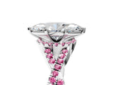 Silver Marquise Cut Diamond with Pink Sapphire side stone Halo Twist Band Solitaire Prong Setting Ring_5