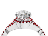 Silver Marquise Cut Diamond with Ruby side stone Halo Twist Band Solitaire Prong Setting Ring_4